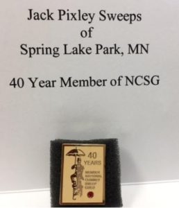 Jack Pixley Sweeps of Spring Lake Park, MN NCSG 40 year member award plaque