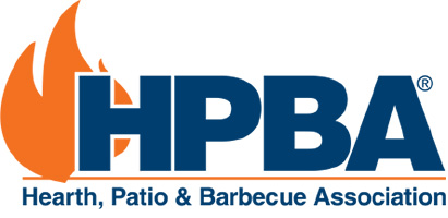 HPBA- Hearth, Patio, & Barbecue Association written in blue with an orange flame to the left