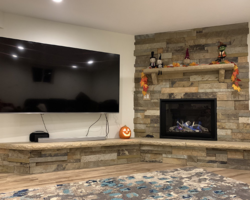 Original Photo-Before and Afters Surrounds- Jack Pixley Brown and grey surround decorated for fall