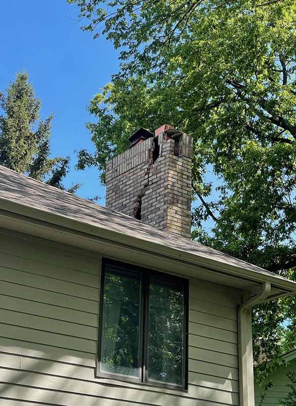 Chimney with a large crack down the middle